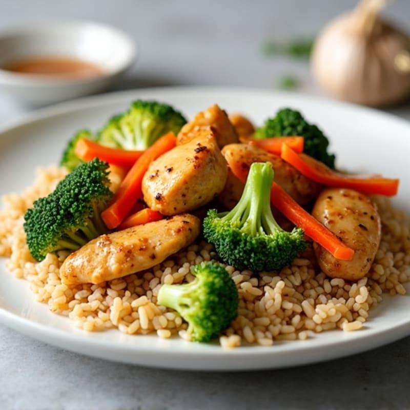 Garlic Ginger Chicken and Vegetable Brown Rice Stir-Fry