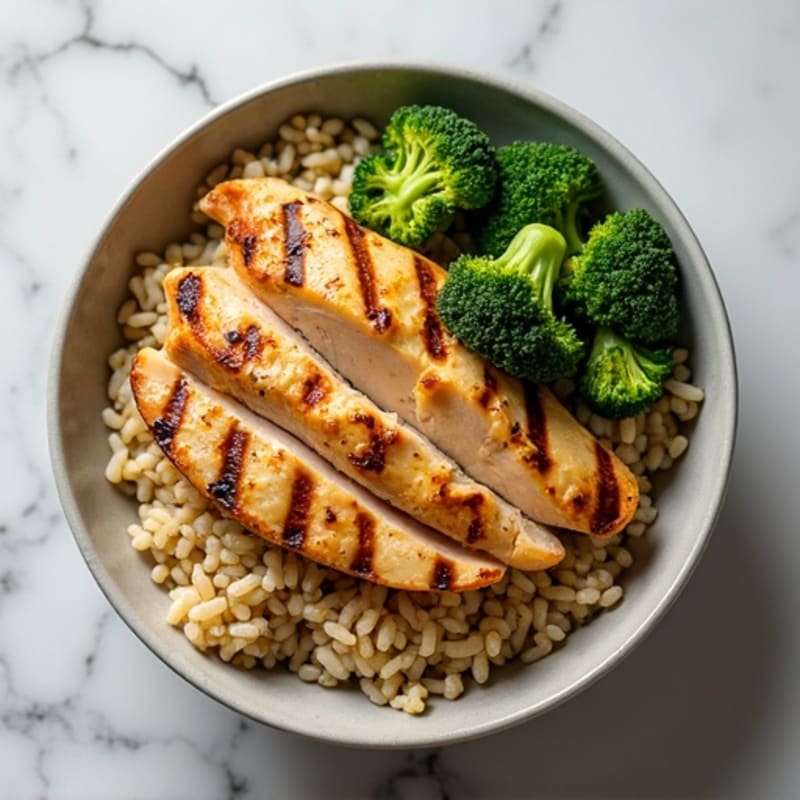 Grilled Chicken and Rice Bowl with Roasted Broccoli