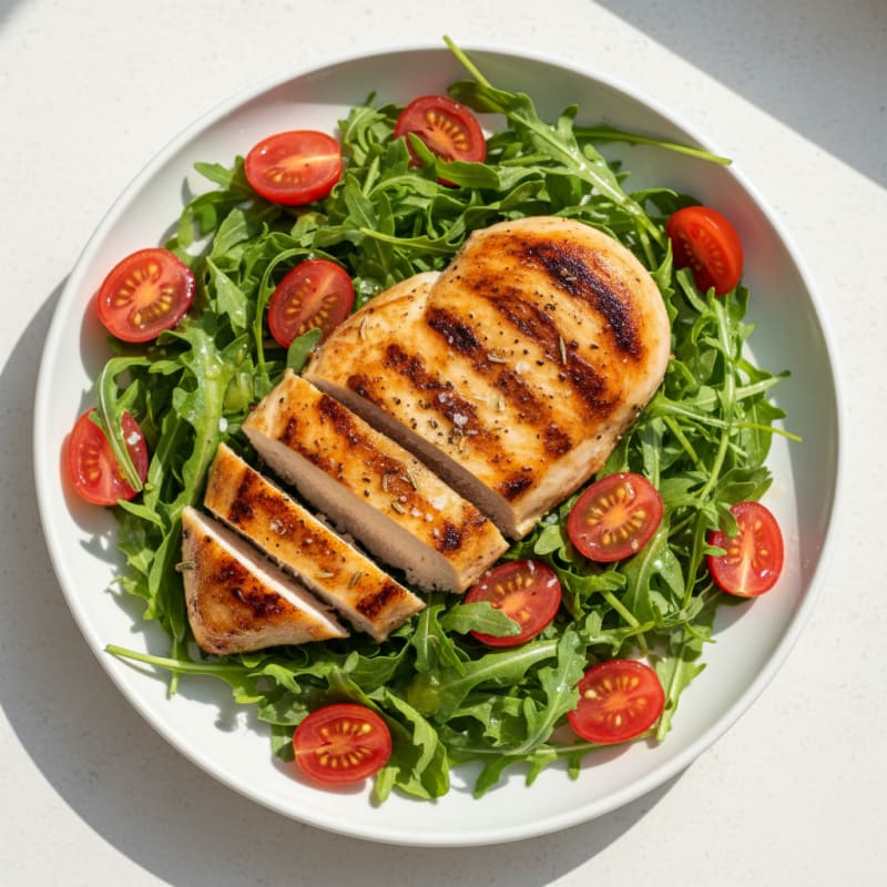 Grilled Chicken Breast with Arugula Tomato Salad