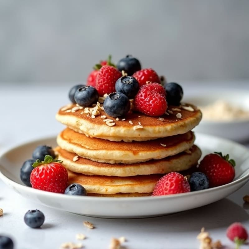 Fluffy High-Protein Oat Pancakes with Fresh Berries