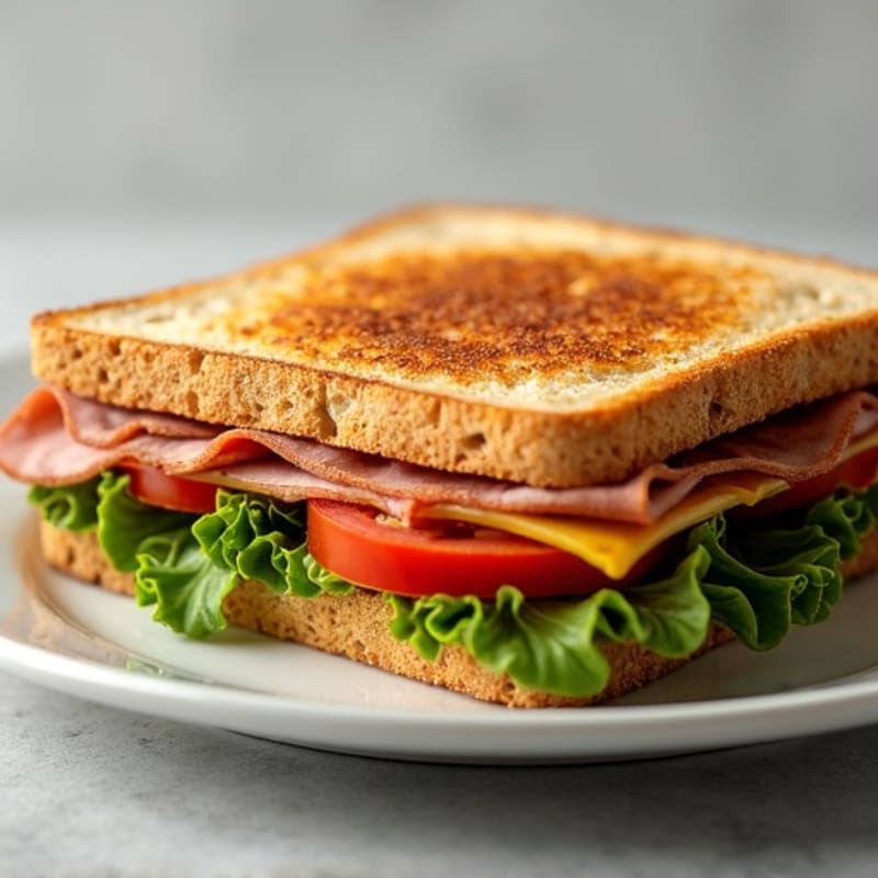 Crispy Whole Grain Ham and Swiss Melt with Fresh Greens