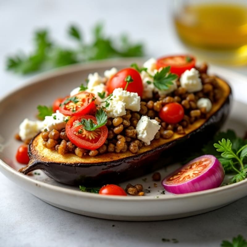 Roasted Eggplant Stuffed with Hearty Lentil and Herb Filling