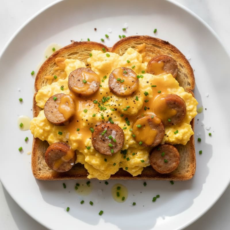 Chicken Sausage and Cheddar Egg Toast