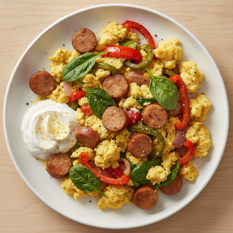 Hearty Scrambled Eggs with Roasted Vegetables