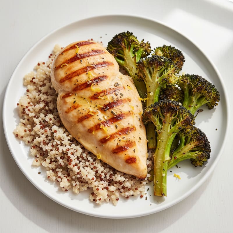 Grilled Chicken Breast with Quinoa and Roasted Broccoli
