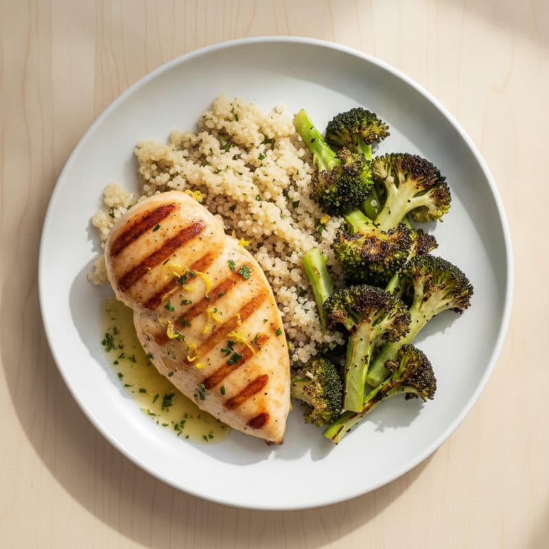 Grilled Chicken Breast with Roasted Broccoli and Quinoa