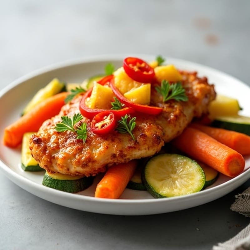 Crispy Baked Sweet & Sour Chicken with Roasted Vegetables