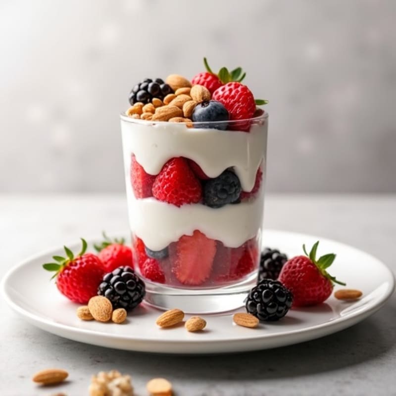 Greek Yogurt Protein Parfait with Mixed Berries and Almonds