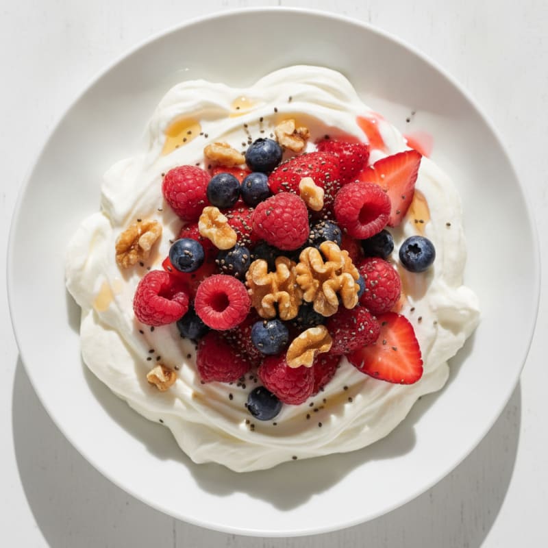 Nonfat Greek Yogurt Parfait with Protein Powder and Fresh Berries