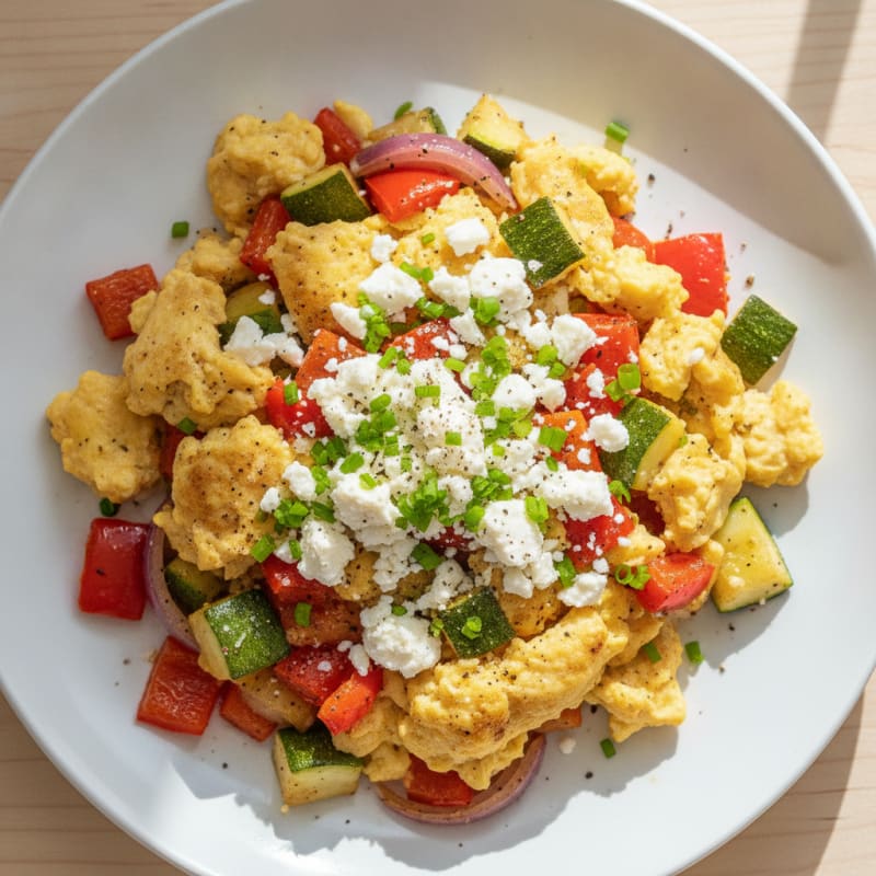 Hearty Scrambled Eggs with Roasted Vegetables
