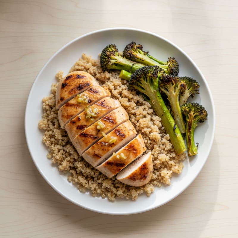 Grilled Chicken Breast with Quinoa and Roasted Broccoli