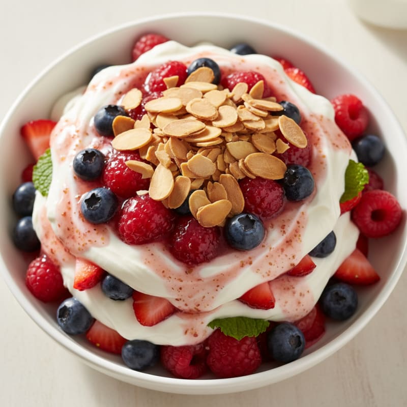 Greek Yogurt Protein Parfait with Mixed Berries and Almonds