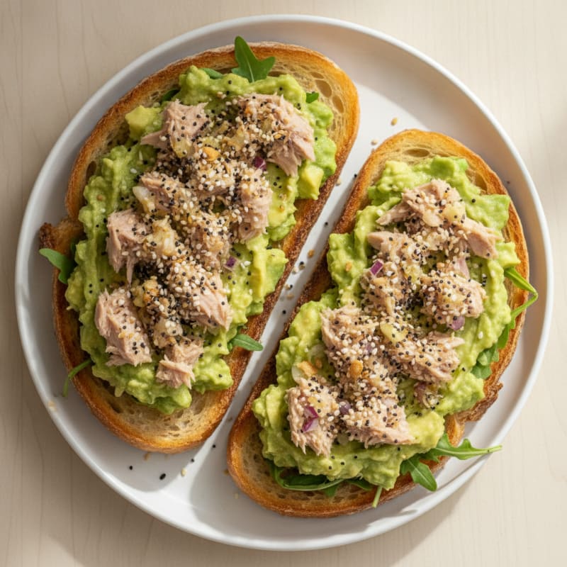 Tuna Avocado Toast with Everything Bagel Seasoning