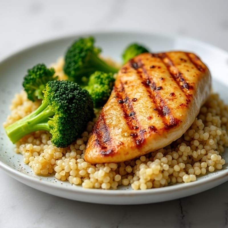 Grilled Chicken Breast with Quinoa and Roasted Broccoli