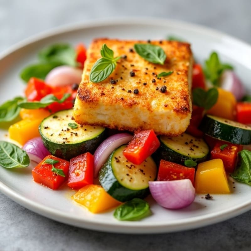 Crispy Pan-Seared Paneer with Roasted Vegetables