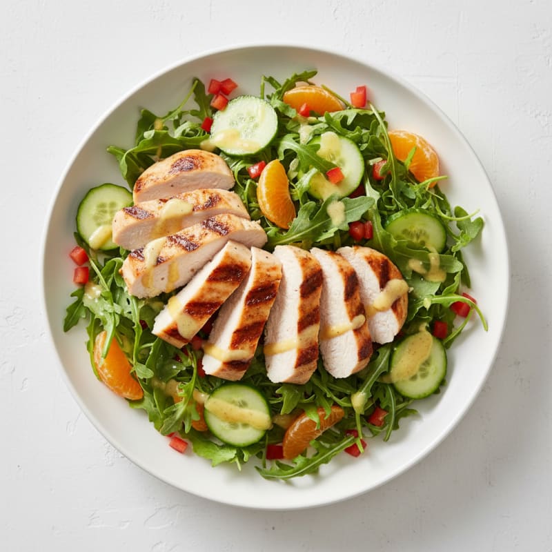 Grilled Chicken Salad with Crunchy Greens and Citrus Vinaigrette