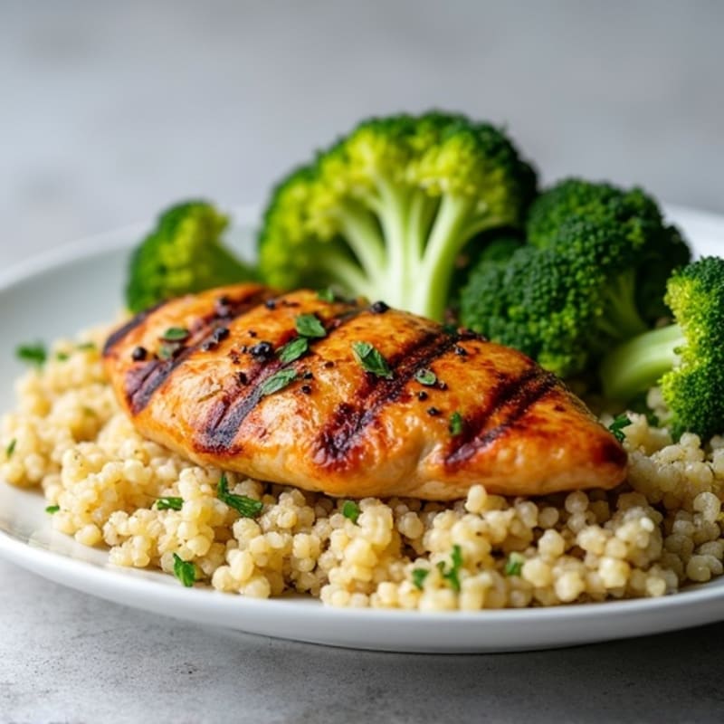 Grilled Chicken Breast with Quinoa and Roasted Broccoli