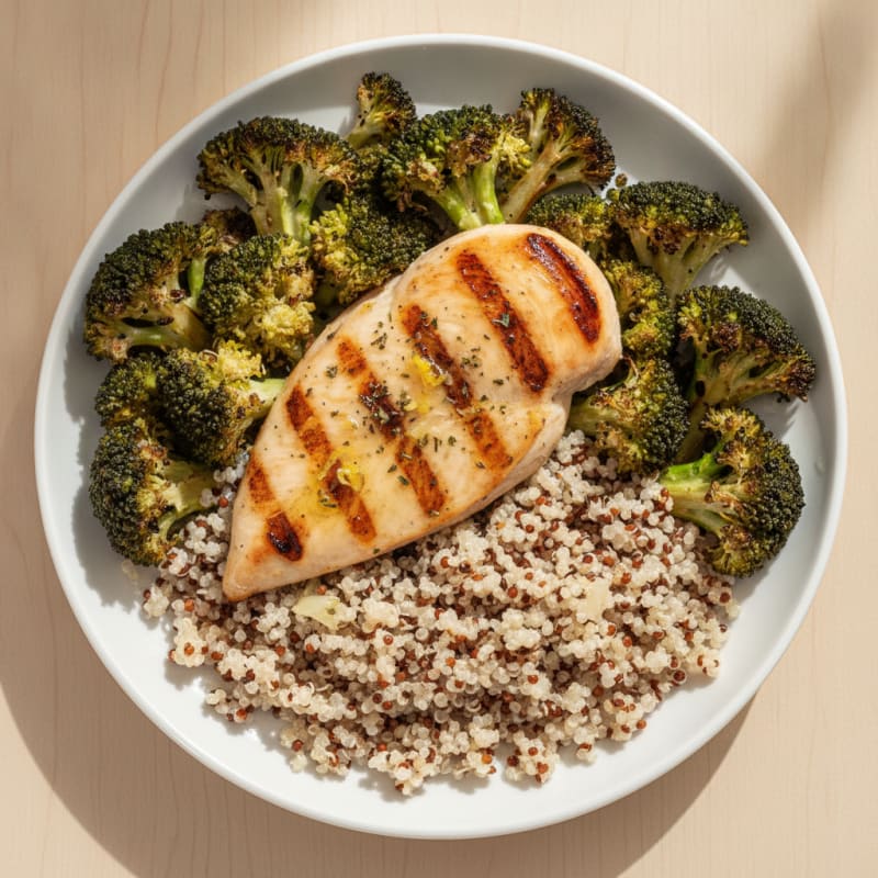 Grilled Chicken Breast with Quinoa and Roasted Broccoli