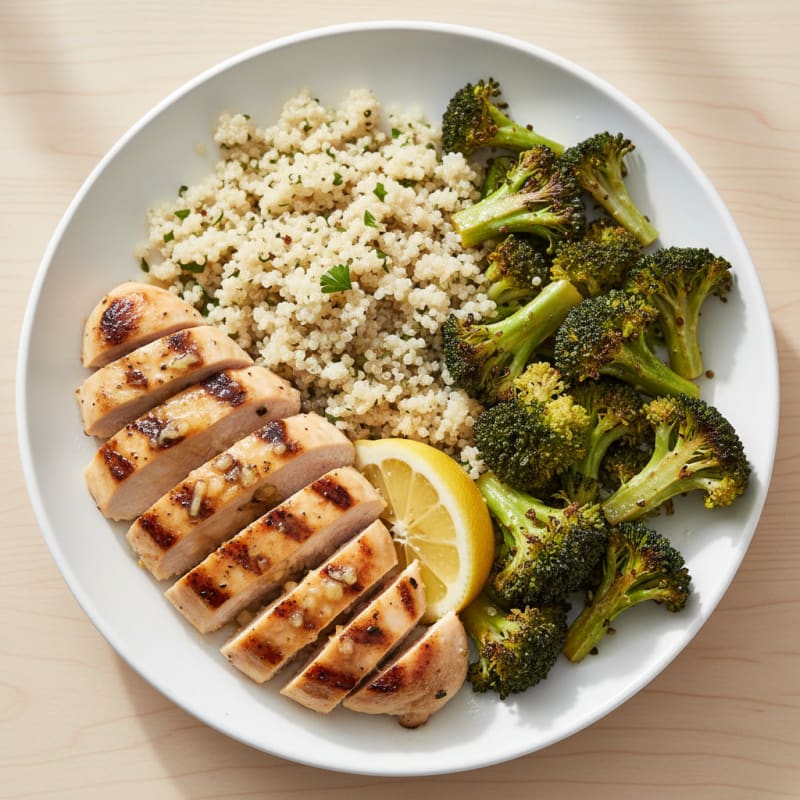 Grilled Chicken Breast with Quinoa and Roasted Broccoli