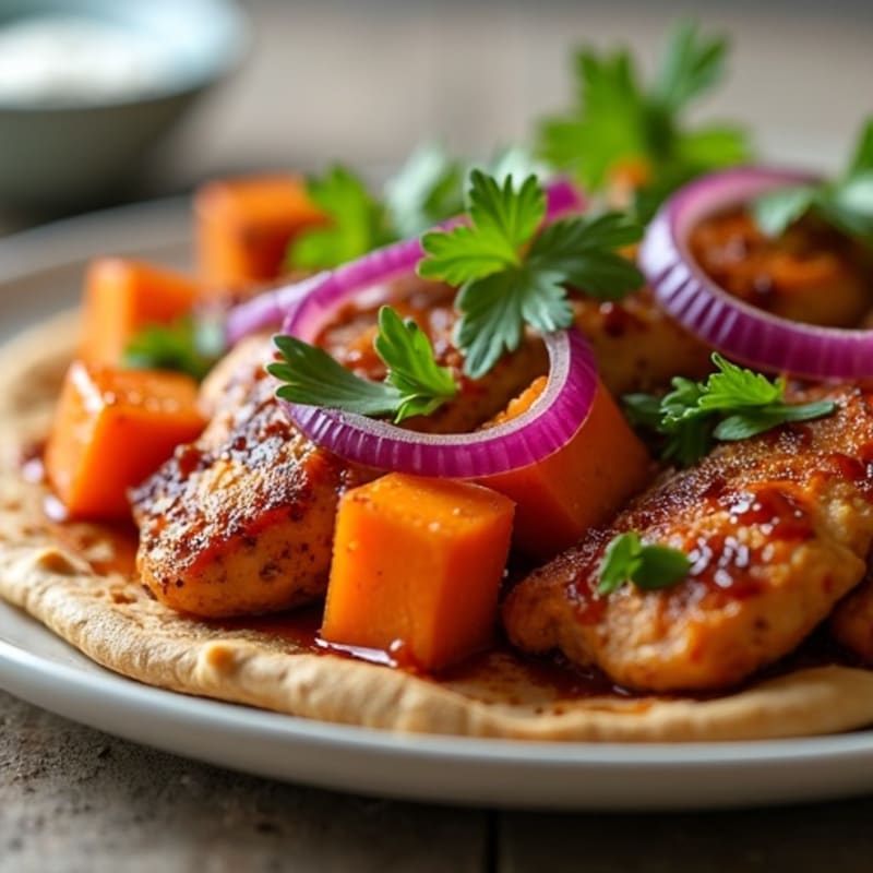 Roasted Sweet Potato BBQ Chicken Flatbread