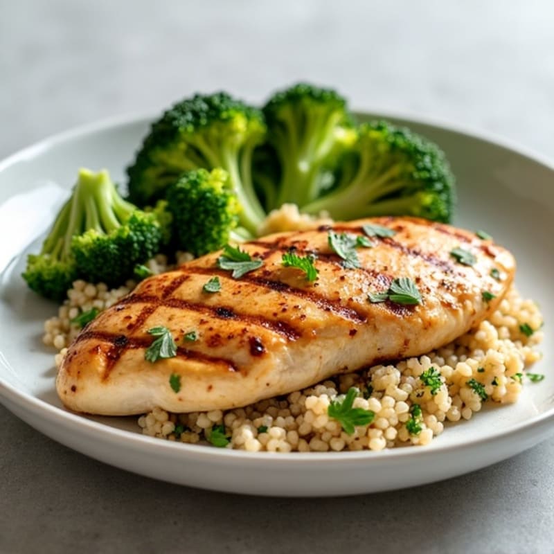 Grilled Chicken Breast with Quinoa and Steamed Broccoli