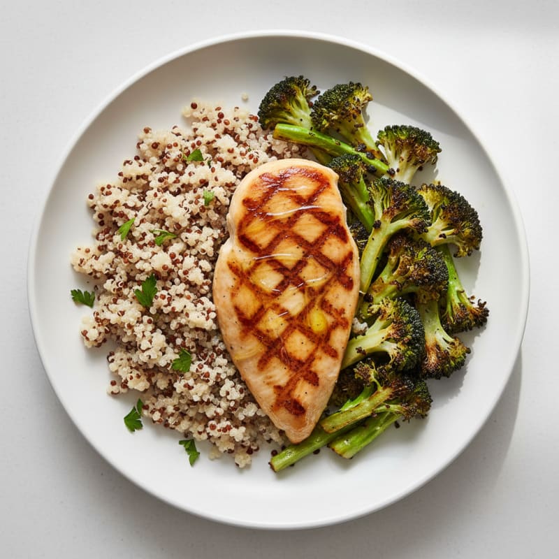 Grilled Chicken Breast with Quinoa and Roasted Broccoli