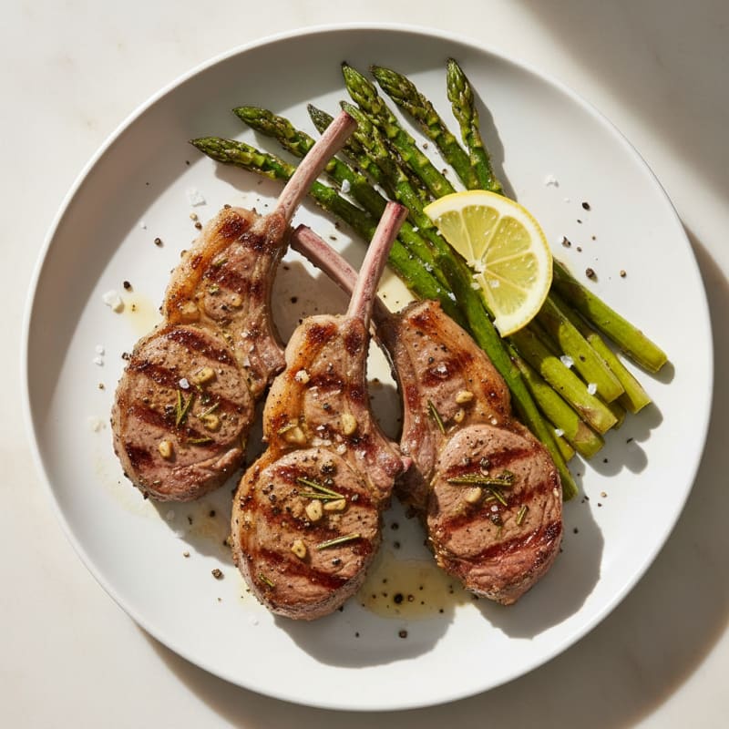 Grilled Herb-Marinated Lamb Chops with Asparagus