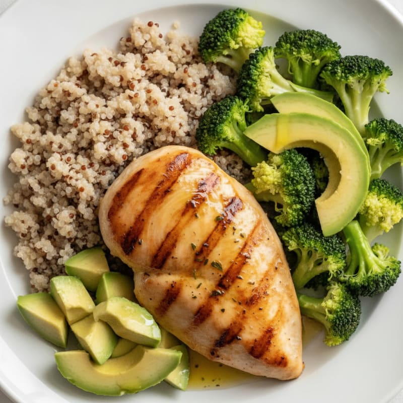 Grilled Chicken Breast with Steamed Broccoli and Quinoa