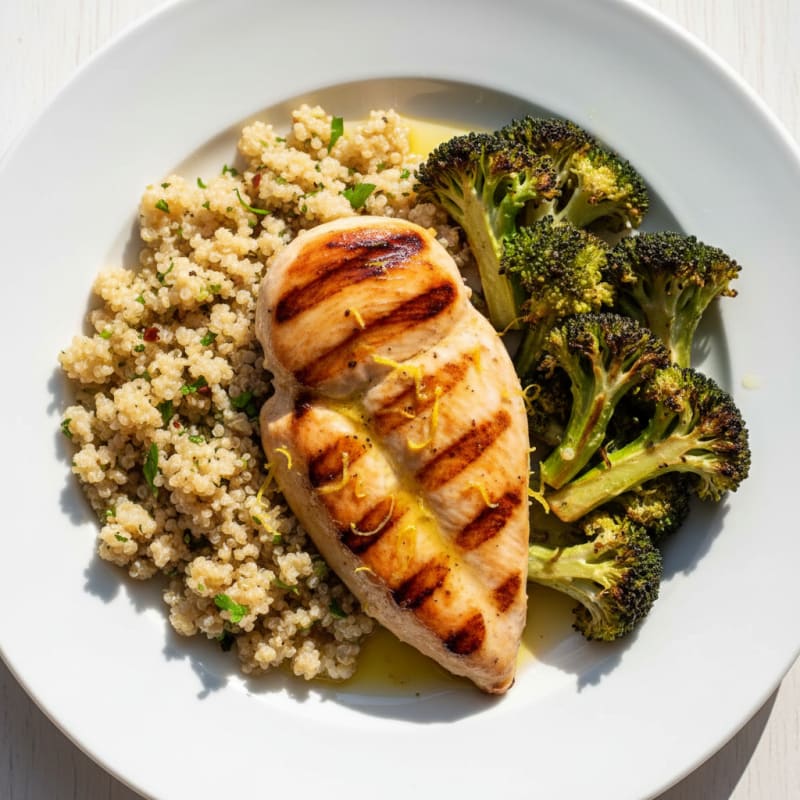 Grilled Chicken Breast with Quinoa and Roasted Broccoli