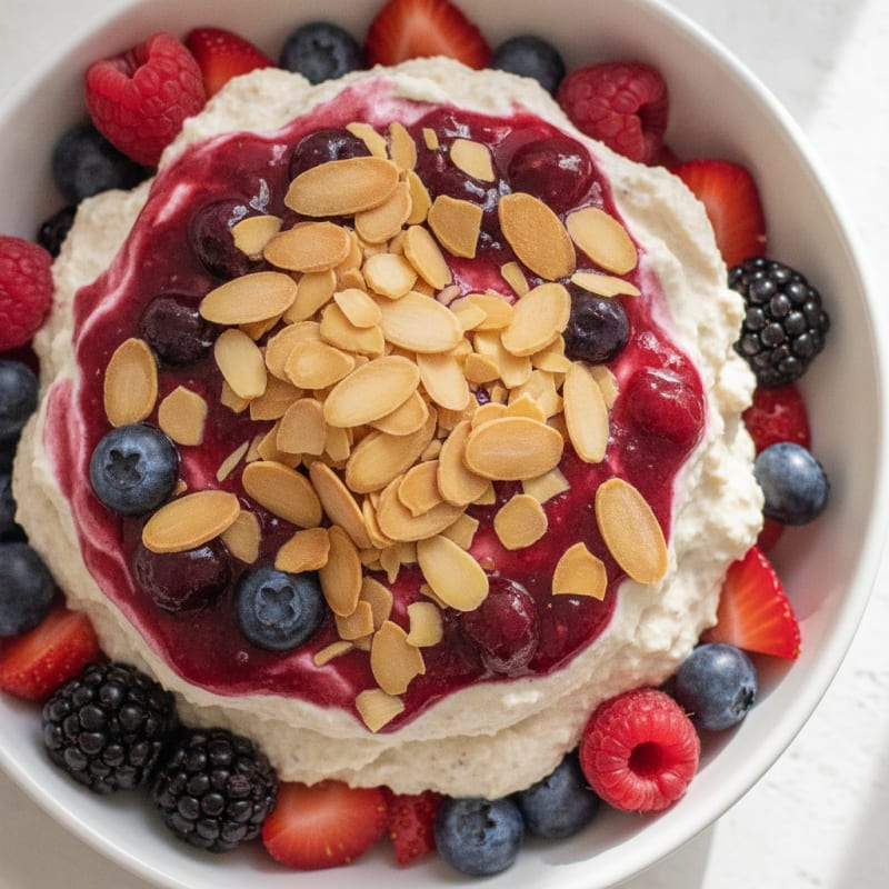 Greek Yogurt Protein Parfait with Mixed Berries and Almonds