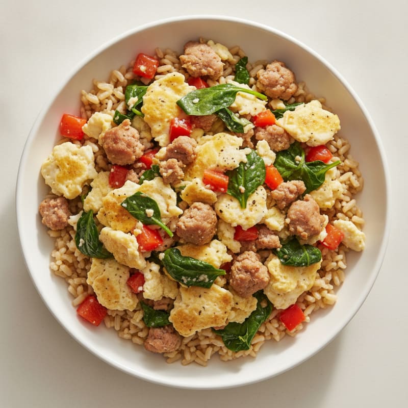 Egg White and Turkey Sausage Scramble with Brown Rice