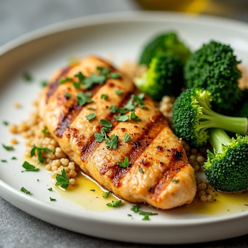 Grilled Chicken Breast with Roasted Broccoli and Quinoa