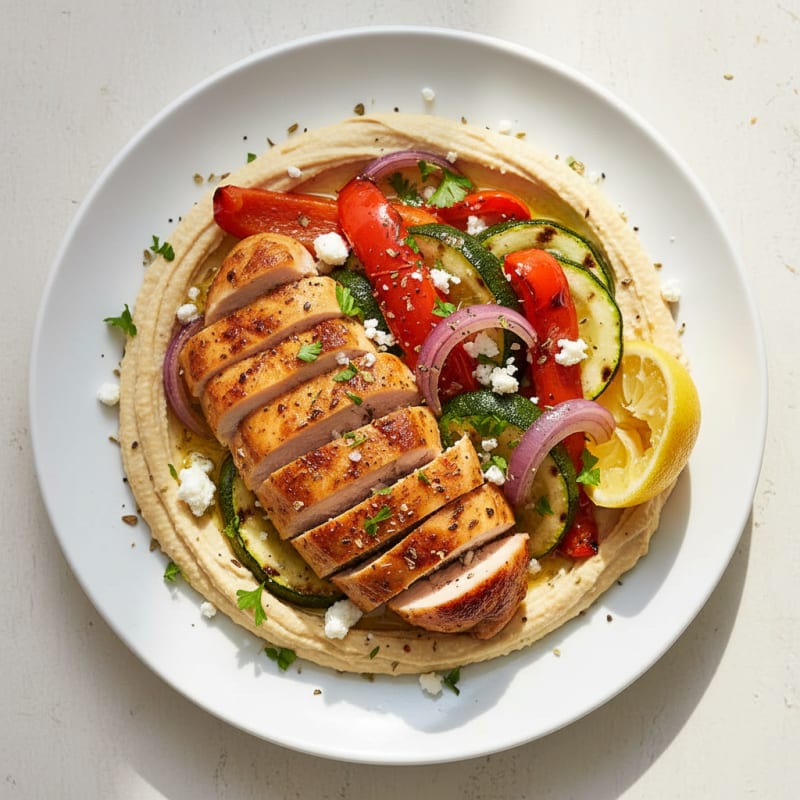 Mediterranean Hummus Platter with Roasted Chicken