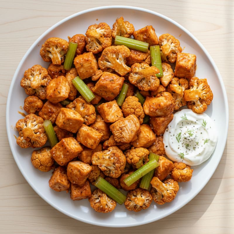 Crispy Buffalo Roasted Cauliflower and Chicken Bites