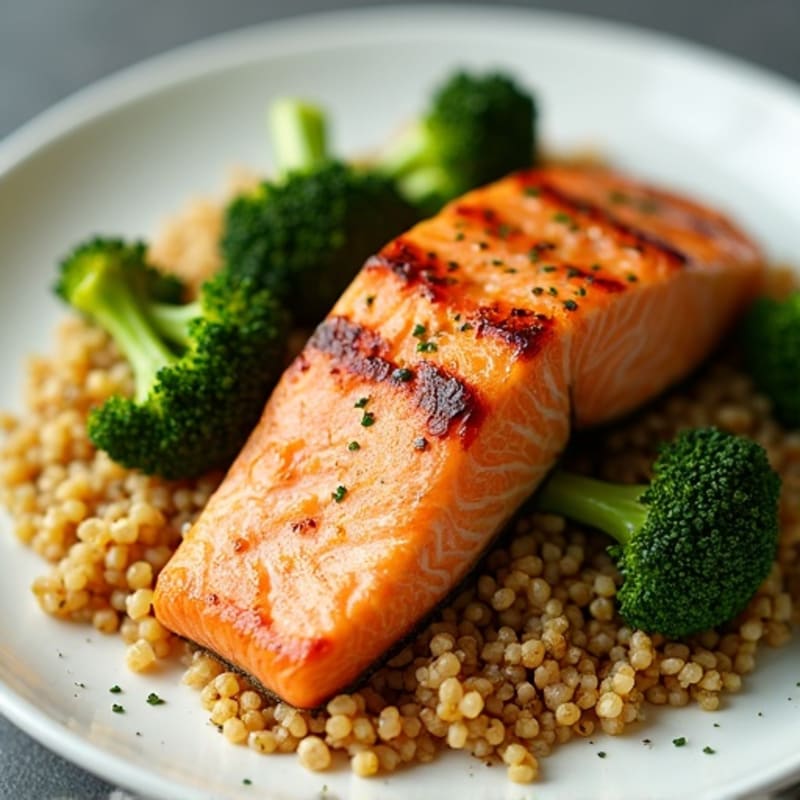 Seared Salmon with Roasted Broccoli and Quinoa