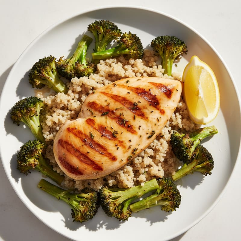 Grilled Chicken Breast with Quinoa and Roasted Broccoli