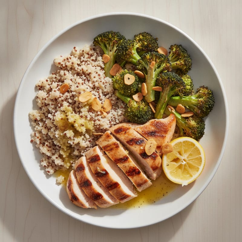 Grilled Chicken Breast with Quinoa and Roasted Broccoli