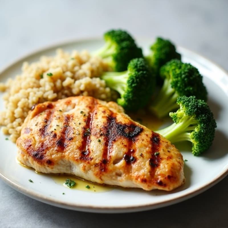 Grilled Chicken Breast with Quinoa and Steamed Broccoli