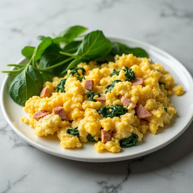 Cottage Cheese Scramble with Spinach and Smoked Turkey