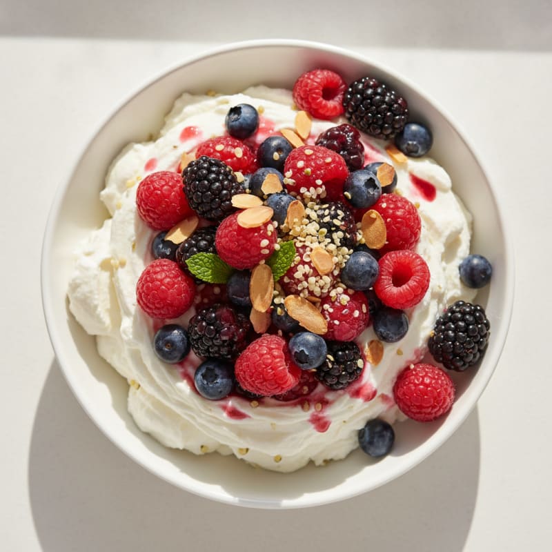Silky Vanilla Protein Yogurt with Mixed Berries