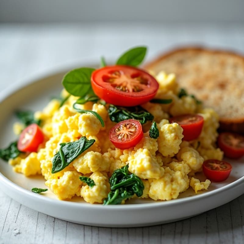 Egg White and Cottage Cheese Scramble with Spinach and Tomato