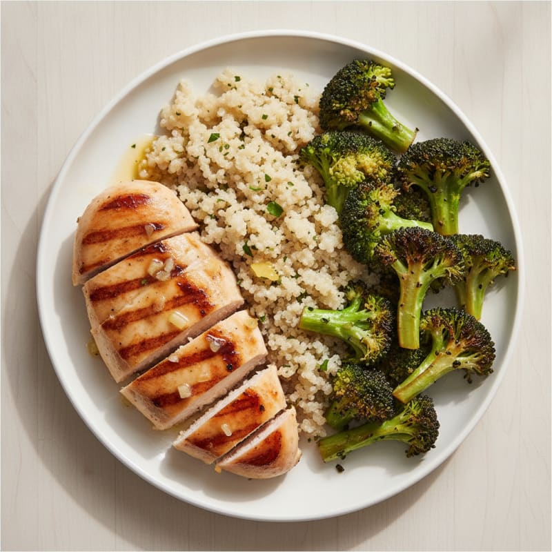 Grilled Chicken Breast with Quinoa and Roasted Broccoli