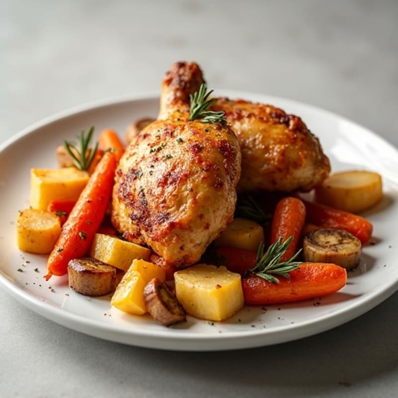 Crispy Baked Chicken Thighs with Roasted Root Vegetables