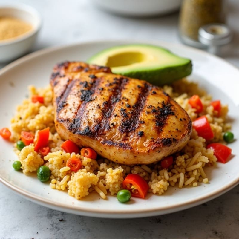Spiced Cauliflower Rice Skillet with Grilled Chicken