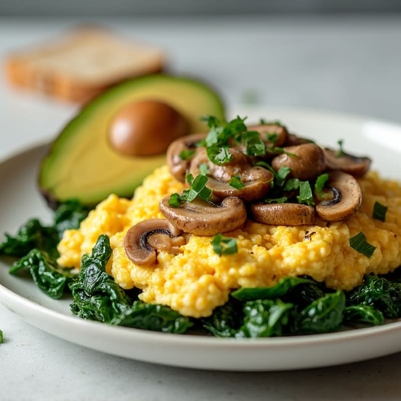 Egg White and Turkey Spinach Scramble with Sautéed Mushrooms