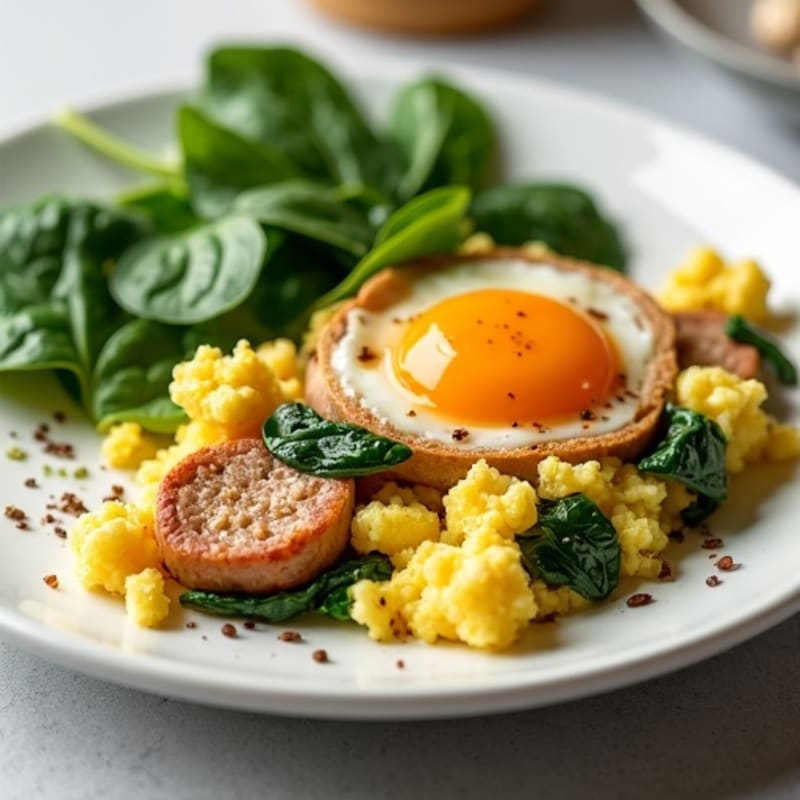 Egg White and Spinach Scramble with Turkey Sausage
