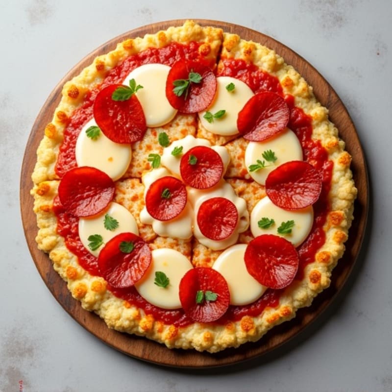 Cauliflower-Crust Pizza with Turkey Pepperoni and Melted Mozzarella