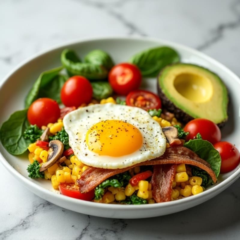 Egg White Veggie Scramble with Turkey Bacon