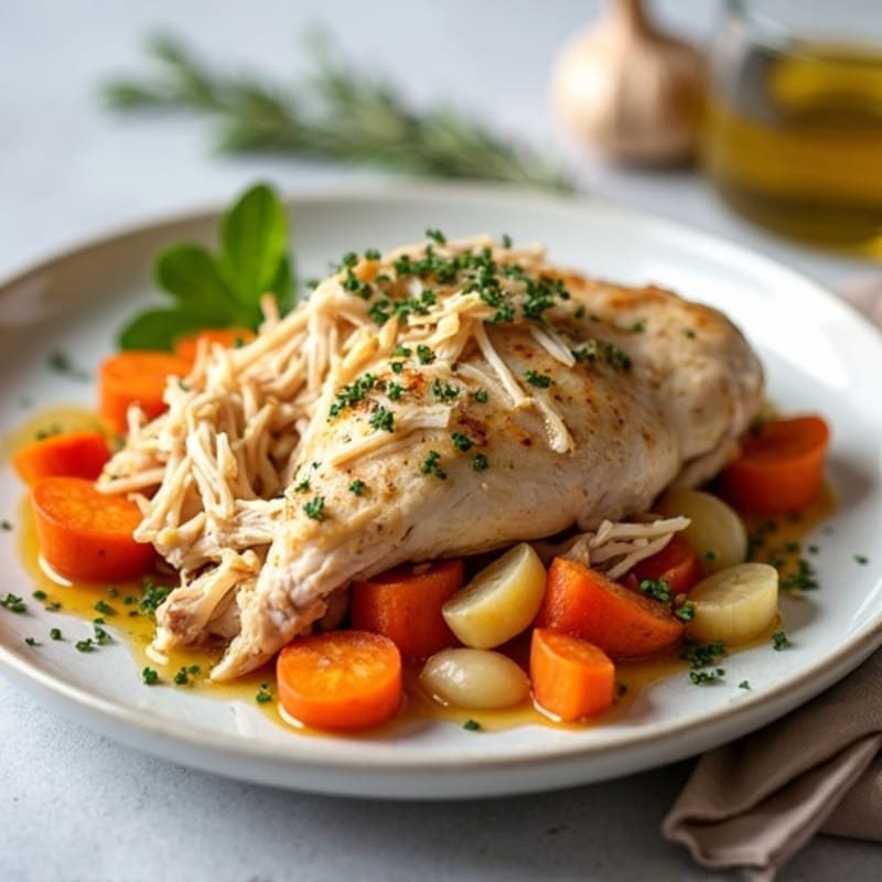 Herb-Garlic Shredded Chicken with Root Vegetables
