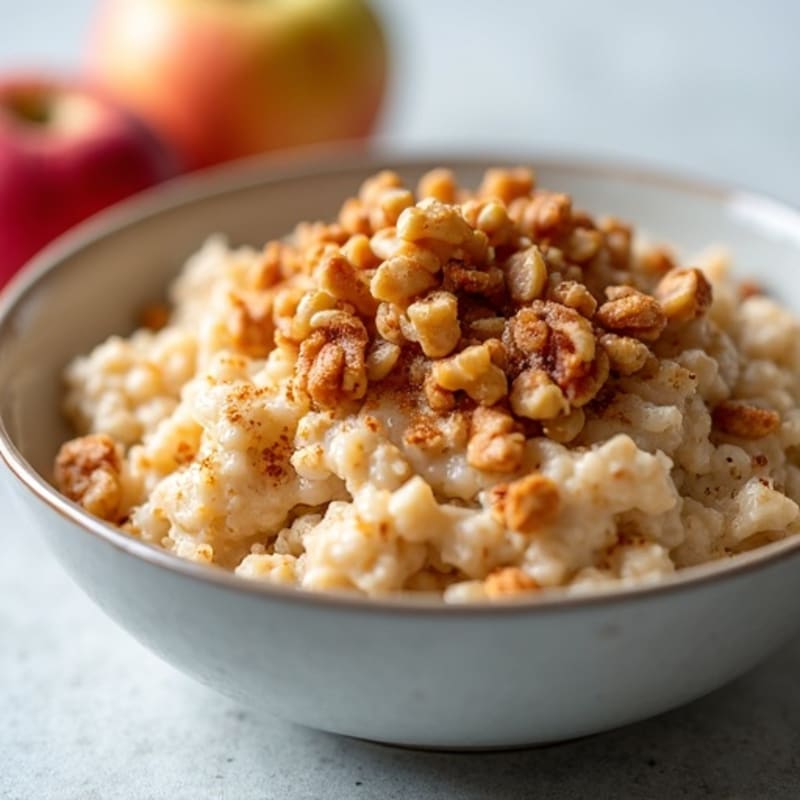 Warm Apple Cinnamon Protein Oats with Crunchy Walnut Topping